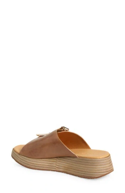 Chocolat Blu Ela Platform Wedge Slide Sandal In Camel Leather