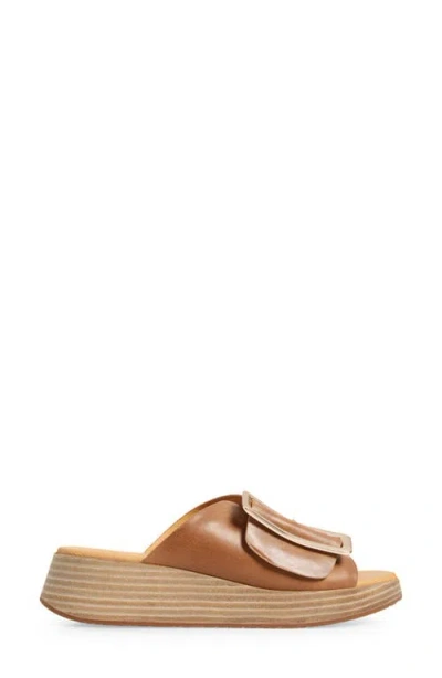 Chocolat Blu Ela Platform Wedge Slide Sandal In Camel Leather