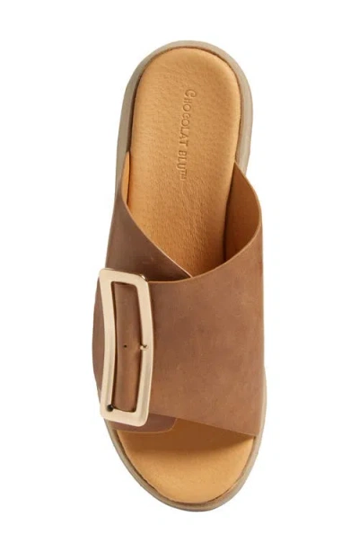 Chocolat Blu Ela Platform Wedge Slide Sandal In Camel Leather