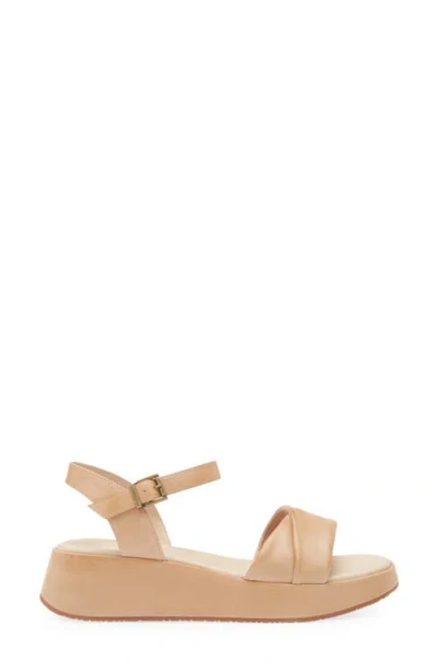 Chocolat Blu Elly Ankle Strap Platform Wedge Sandal In Sand Leather