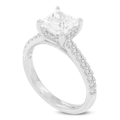 Luvmyjewelry Amara 14k White Gold Emerald Cut Hidden Halo Lab Grown Diamond Engagement Ring In Silver