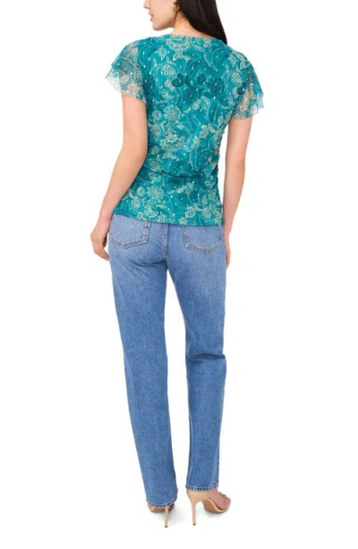 Vince Camuto Flutter Sleeve Clip Dot Mesh Top In Cool Lapis