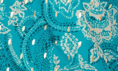 Vince Camuto Flutter Sleeve Clip Dot Mesh Top In Cool Lapis