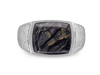 Luvmyjewelry Grey Picture Jasper Sterling Silver Men Signet Ring In Silver