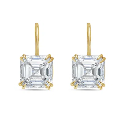 Diana M. 14kt 8cts Lab Grown Asscher Diamond Drop Earring, 4 Prong Setting, Def Color, Vs Clarity, Excellent  In Yellow