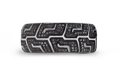 Luvmyjewelry Pro Rider Tire Tread Sterling Silver & Black Diamond Ring In Grey