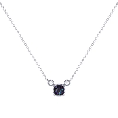 Luvmyjewelry Cushion Cut Sapphire & Diamond 14k Gold Birthstone Necklace In Silver