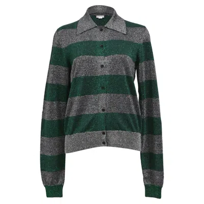 Victoria Beckham Stripes Sweater In Green And Silver Lurex In Green