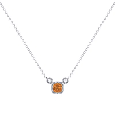 Luvmyjewelry Cushion Cut Citrine & Diamond 14k Gold Birthstone Necklace In White