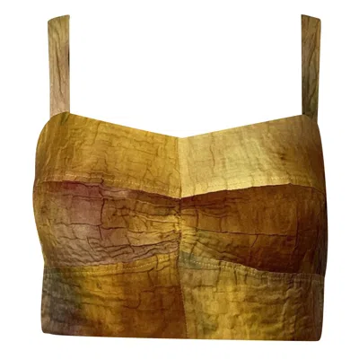 Jason Wu Collection Crinkle Memory Tie Dye Cropped Top In Yellow Cotton In Yellow