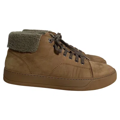 Lanvin Nubuck Shear-lined High-top Sneakers In Brown Suede In Brown
