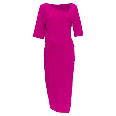 Shop Donna Karan Asymmetric Neck Tuck Draped Midi Dress In Pink