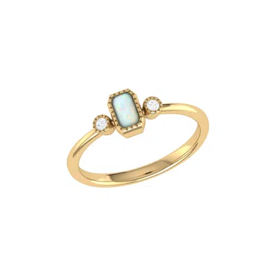 Luvmyjewelry Emerald Cut Opal & Diamond Birthstone Ring In 14k Gold In Yellow