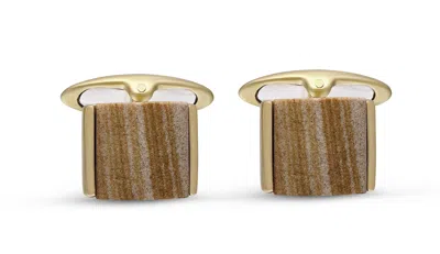 Luvmyjewelry Wood Jasper Sterling Silver Men Cufflinks In Yellow