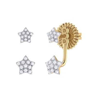 Luvmyjewelry Star Duo Sterling Silver Diamond Stud Earring In Yellow