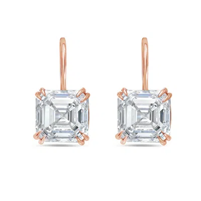Diana M. 14kt 6cts Lab Grown Asscher Diamond Drop Earring, 4 Prong Setting, Def Color, Vs Clarity, Excellent  In Pink