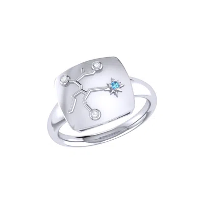 Luvmyjewelry Sagittarius Archer Design Sterling Silver Blue Topaz Stone Diamond Signet Ring In Silver