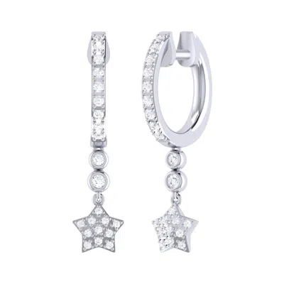 Luvmyjewelry Star Bezel Duo Diamond Hoop Earrings In Sterling Silver In Silver