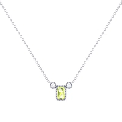 Luvmyjewelry Emerald Cut Peridot & Diamond 14k Gold Birthstone Necklace In Silver