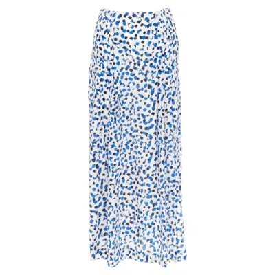 Oscar De La Renta Silk Abstract Print Midi Skirt In Blue