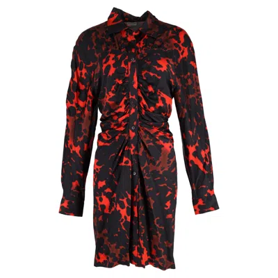 Dries Van Noten Printed Shirt Dress In Black And Red Satin In Red