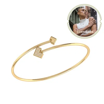 Luvmyjewelry One Way Arrow Sterling Silver Diamond Bangle In Yellow