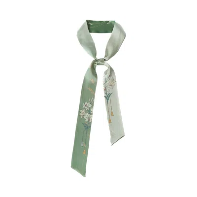 Lost Pattern Nyc Women's Green Lily Silk Twill Skinny Scarf