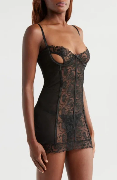 Kilo Brava Underwire Chemise & G-string Set In Black