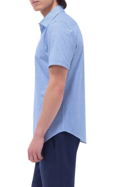 Bugatchi Miles Ooohcotton® Gingham Short Sleeve Button-up Shirt In Blue