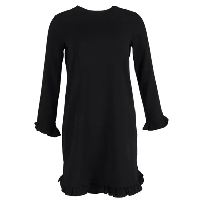 Ganni Clark Ruffled Long Sleeve Dress In Black Polyester In Black