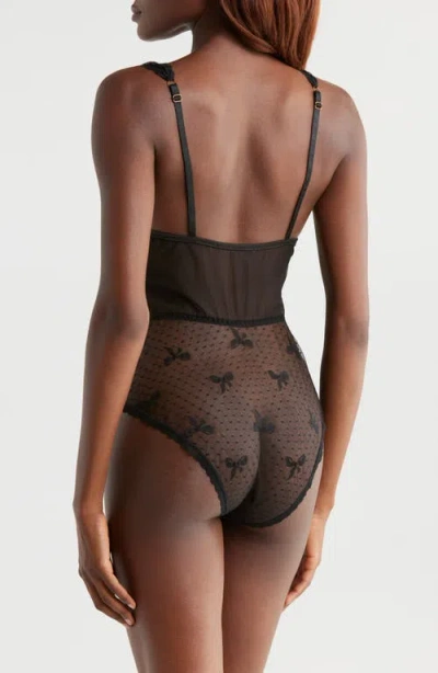 Kilo Brava Bow Mesh Bodysuit In Black In Black
