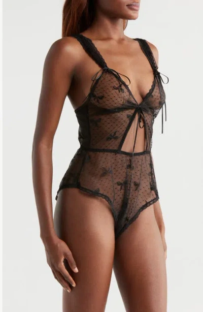 Kilo Brava Bow Mesh Bodysuit In Black In Black