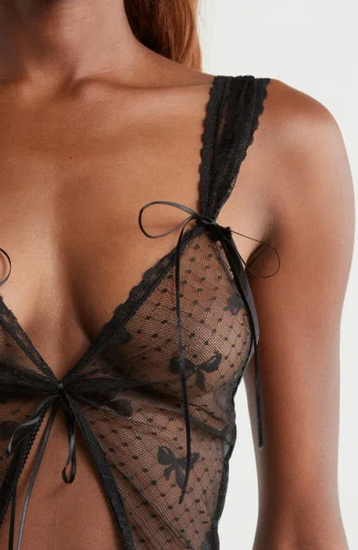Kilo Brava Bow Mesh Bodysuit In Black In Black