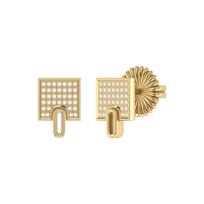 Luvmyjewelry Sidewalk Square Sterling Silver Diamond Stud Earring In Yellow