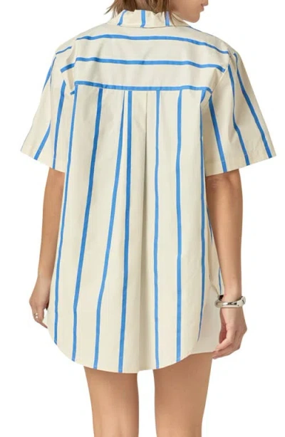 English Factory Stripe Short Sleeve Button-up Top In Blue Multi