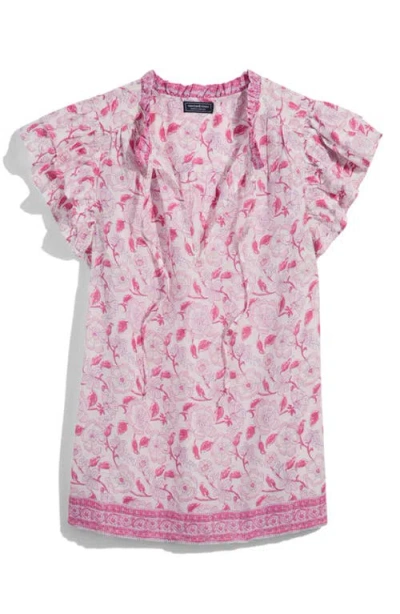 Vineyard Vines Print Ruffle Sleeve Top In Frangipani Marsh