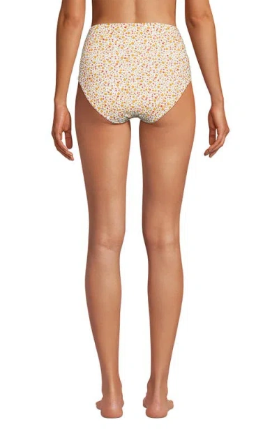 Lands' End Chlorine Resistant Pinchless High Waisted Bikini Bottoms In Egret/yellow Multi Floral