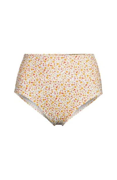 Lands' End Chlorine Resistant Pinchless High Waisted Bikini Bottoms In Egret/yellow Multi Floral