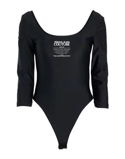 Versace Jeans Couture Bodysuit With Scoop Neckline And Three-quarter Sleeves In Black