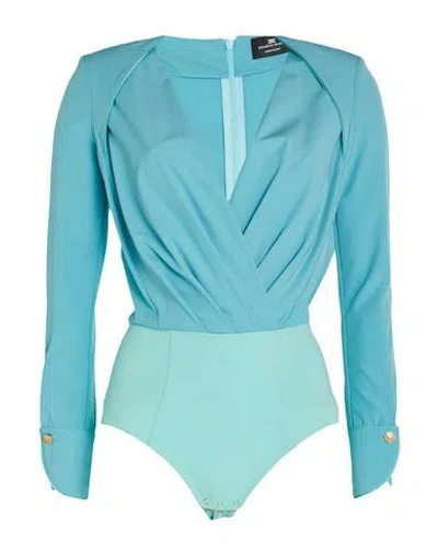 Elisabetta Franchi Woman Bodysuit Turquoise Size 6 Polyester, Elastane, Polyamide In Blue