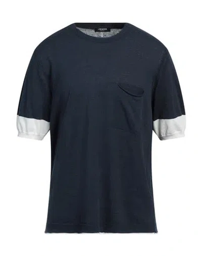 +39 Masq Man Sweater Navy Size 44 Linen, Cotton In Navy