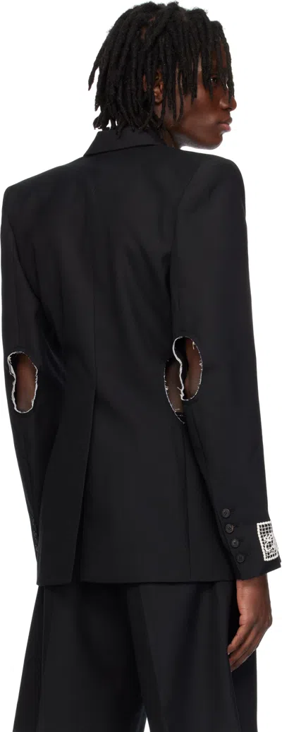 Egonlab Black Openwork Blazer In Tailoring Black Wool