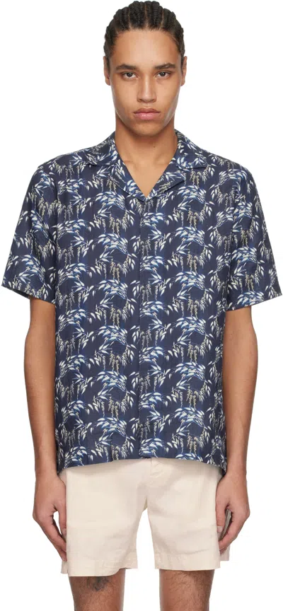 Orlebar Brown Navy Maitan Linen Shirt In Night Iris