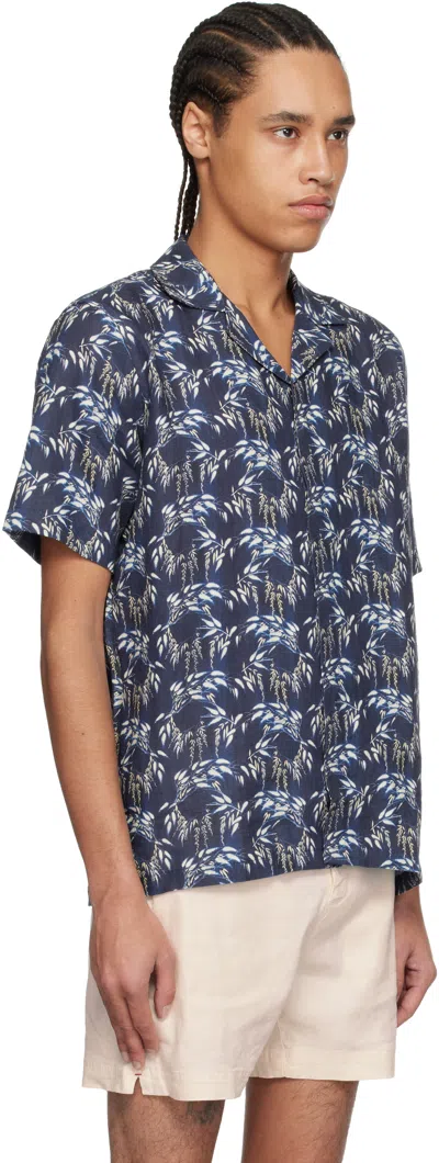 Orlebar Brown Navy Maitan Linen Shirt In Night Iris