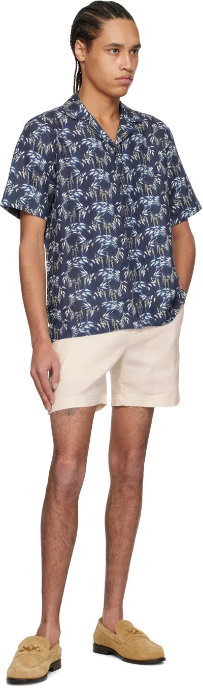 Orlebar Brown Navy Maitan Linen Shirt In Night Iris