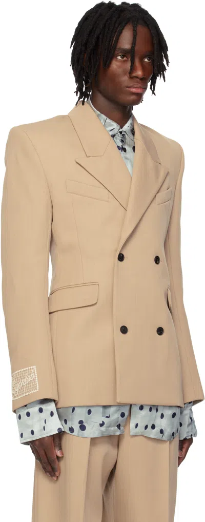 Egonlab Beige Fitted Double Breasted Blazer In Tailoring Nude Wool