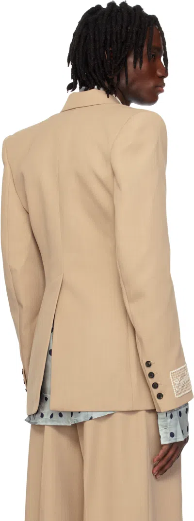 Egonlab Beige Fitted Double Breasted Blazer In Tailoring Nude Wool