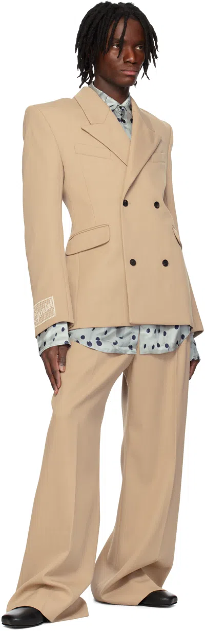 Egonlab Beige Fitted Double Breasted Blazer In Tailoring Nude Wool