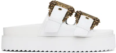 Versace Jeans Couture White Baroque Buckle Arizona Flat Sandals In E003 White