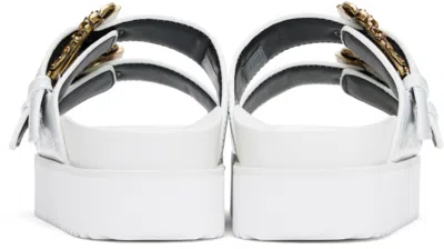 Versace Jeans Couture White Baroque Buckle Arizona Flat Sandals In E003 White